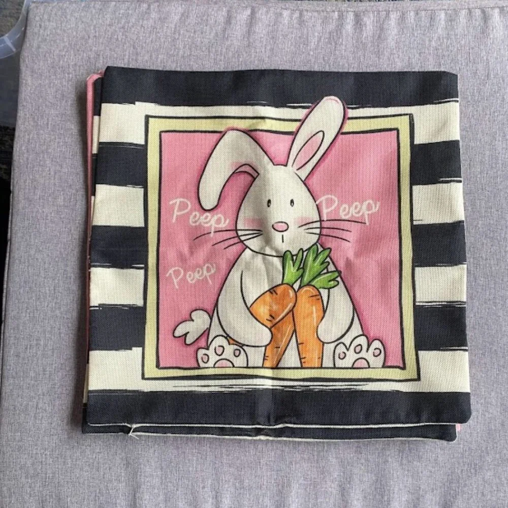 Easter Pillow Covers 18x18 Set of 4 Happy Easter Decorations Rabbit Bunny
